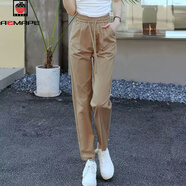 AEMAPE哈倫褲女2025夏季新款高腰顯瘦薄款寬松垂感小腳休閑褲女九分褲子 卡其色 L 建議100-110斤