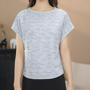 哥弟（GIRDEAR）新款高級氣質(zhì)優(yōu)雅通勤小香風(fēng)圓領(lǐng)短袖T恤130133 灰藍 S 2