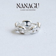 NANAGU歐美風(fēng)幾何復古鏤空簡(jiǎn)約個(gè)性食指環(huán)潮S925銀鏈條疊戴戒指女款 銀色 7