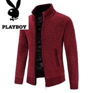 花花公子（PLAYBOY）秋冬歐美簡(jiǎn)約加絨加厚立領(lǐng)毛衣外套男士時(shí)尚休閑長(cháng)袖拉鏈針織開(kāi)衫 酒紅色 L
