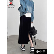 AEMAPE黑色絲絨半身裙女2025秋季新款小個(gè)子開(kāi)叉復古直筒包臀高腰a字裙 高級黑【小個(gè)子款】 S 【建議95斤以下】