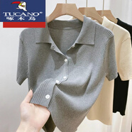 啄木鳥(niǎo)（TUCANO）高品質(zhì)polo翻領(lǐng)短袖針織開(kāi)衫女夏季2025新款氣質(zhì)薄款韓系短毛衣 灰色 XL 【建議120-130斤以?xún)取?
                                         title=