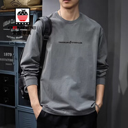 AEMAPE美國蘋(píng)果春秋季重磅純棉內搭長(cháng)袖t恤男T加絨上衣男寬松男士打底衫 SD0080深灰T恤 XL 碼 140-160斤