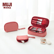 MUJI 再生聚酯纖維化妝包 居家 旅行 化妝品收納 便攜洗漱包 迷你 紅色格紋
