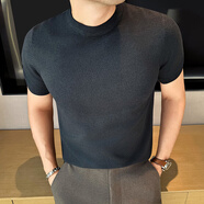 閃爆秋冬款加厚短袖針織衫男冬天加厚保暖半截袖毛衣彈力修身內搭小衫 M710深灰色 M