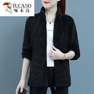 啄木鳥(niǎo)（TUCANO）雙面搖粒絨毛毛外套女短款大碼珊瑚絨秋冬加厚保暖抓絨上衣女衛衣 黑色 女暖暖絨毛毛衣 2XL 建議體重110-125