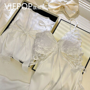 VIEPOP【100%桑蠶絲】真絲睡衣女秋季新款性感純欲禮盒裝家居服送女朋友 白色【睡裙+睡袍】 M 【建議95斤以?xún)取?
                                         title=