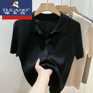 啄木鳥(niǎo)（TUCANO）高品質(zhì)polo翻領(lǐng)短袖針織開(kāi)衫女夏季2025新款氣質(zhì)薄款韓系短毛衣 黑色 L 【建議110-120斤以?xún)取?
                                         title=