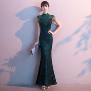 名媛黑色魚(yú)尾主持人2024長(cháng)款晚禮服夏秋新款裙女歐美宴會(huì )氣質(zhì)輕奢 墨綠色 3XL 3XLXXXL