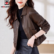 AEMAPE皮衣外套女短款春秋冬2026新款時(shí)尚百搭洋氣小個(gè)子百搭上衣 經(jīng)典咖色 XL _推薦120-130