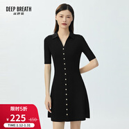 深呼吸DEEP BREATH女裝V型翻領(lǐng)高腰收腰A字洋裝短袖連衣裙A500190 黑 S (2)