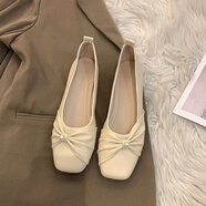 星昌旺  單鞋女款2025新款溫柔平底低跟休閑鞋法式搭配裙子瑪麗珍鞋子 法式平底單鞋【米白色】 37