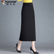 啄木鳥(niǎo)秋冬加絨黑色包裙一步裙半身裙高腰開(kāi)叉包臀長(cháng)裙子女春秋百搭女裙 秋冬彈力面料 XL 建議110-120斤
