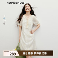 紅袖（hopeshow）奧萊夏季新款女裝波西米亞度假風(fēng)插肩袖貝殼流蘇圓領(lǐng)連衣裙 米白004 S