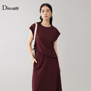 Ditto/迪圖2025秋季新款短袖氣質(zhì)圓領(lǐng)上衣半身裙休閑時(shí)尚套裝 梅子色 S
