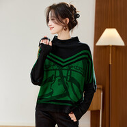 半高領(lǐng)小個(gè)子加大碼羊毛針織衫女套頭春季短款蝙蝠袖復古繡花毛衣 綠色 均碼