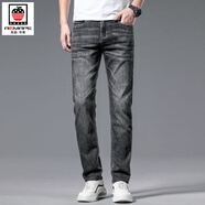 AEMAPE美國蘋(píng)果高端牛仔褲男士秋冬新款彈力修身直筒加絨商務(wù)休閑褲子 6813B-煙灰色 薄款一件 28 【2尺1-體重90-100斤】