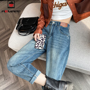 AEMAPE牛仔褲女2025春秋冬新款歐貨高級感卡其色哈倫爹氣質(zhì)女 復古藍 M