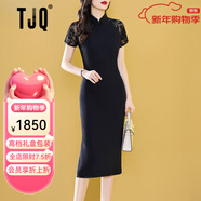 TJQ奢侈高檔品牌連衣裙女2025夏季新款高端氣質(zhì)女裝新中式顯瘦旗袍女 黑色 S