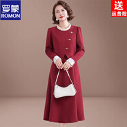 羅蒙（ROMON）媽媽秋裝連衣裙端莊優(yōu)雅洋氣質(zhì)新款中老年女喜婆婆婚宴裝過(guò)膝裙子 紅色 5XL (建議145-160斤)