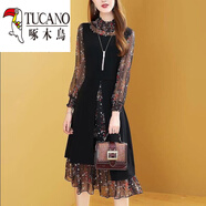 啄木鳥(niǎo)（TUCANO）大尺碼女裝2025春秋時(shí)尚氣質(zhì)新款修身假兩件中長(cháng)款雪紡碎花連衣裙 連衣裙 2011 M