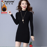 啄木鳥(niǎo)2026秋冬新款加絨加厚毛衣連衣裙女韓版針織緊身包臀洋氣打底衫女 黑色加絨 加厚 S