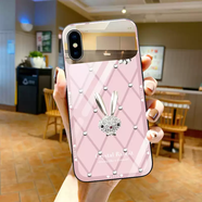 山頭林村水鉆兔適用蘋(píng)果xsMax/iphone8plus/7/6S/se2/xs/X/XR手機殼玻璃帶補妝鏡子超火鏡面簡(jiǎn)約創(chuàng  )意時(shí)尚 FFX59粉色水鉆兔送全屏膜 iPhone14