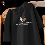 啄木鳥(niǎo)（TUCANO）短袖T恤男純棉韓版潮流寬松大碼透氣打底衫青少年學(xué)生夏天休閑t恤 黑/鹿角字母 3XL （重175-190斤高175-180）