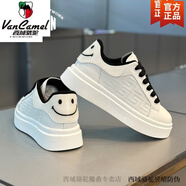 西域駱駝秋冬季小白鞋男款板鞋休閑百搭潮鞋歐洲站香港潮牌感微笑 白黑-駱駝官方品牌旗艦 40 標準板鞋尺碼