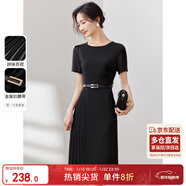 尚都比拉設計感拼接連衣裙夏季高級感氣質(zhì)百褶裙小個(gè)子中長(cháng)裙子 雅黑色 M