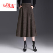 皮爾卡丹（pierre cardin）毛呢半身裙女秋冬長(cháng)裙子2025新中式高腰半裙顯瘦傘裙大擺a字裙 摩卡棕 秋冬毛呢今年流行的輕奢 L 100-115斤