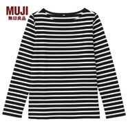 MUJI MUJI 女式 粗棉線(xiàn)條紋長(cháng)袖T恤 黑*橫條 S
