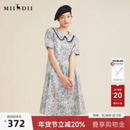 謎底純棉短袖連衣裙2022夏新款復古田園收腰花色中長(cháng)裙222ML0707 深豆綠花 L