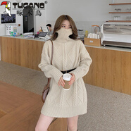 啄木鳥(niǎo)（TUCANO）本命年中長(cháng)款新年紅色毛衣女連衣裙秋冬寬松慵懶風(fēng)加厚外穿 淺米杏（配腰帶） S