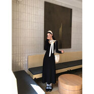 紅人館長(cháng)袖連衣裙女秋冬季2025新款法式氣質(zhì)巨好看的長(cháng)裙黑色裙子 黑色 S S