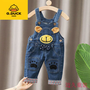 G.duck清倉兒童背帶褲韓版可開(kāi)襠1-3歲牛仔褲男女童長(cháng)褲加絨寶寶背帶褲 6 單褲腳印小熊 90
