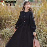 啄木鳥(niǎo)（TUCANO）新年戰袍2026加厚紅色連衣裙秋冬針織毛衣裙紅裙子中長(cháng)款 黑色 S 80-95