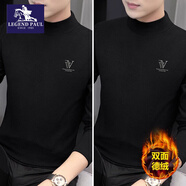 傳奇保羅新款秋冬季男士半高領(lǐng)長(cháng)袖t恤德絨加絨加厚保暖打底衫內衣中領(lǐng)上 黑色+黑色 M 體重【105-120斤修身】