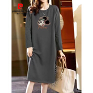皮爾卡丹（pierre cardin）2025純棉長(zhǎng)袖長(zhǎng)裙寬松休閑過(guò)膝t恤裙簡(jiǎn)約中長(zhǎng)款連衣裙女顯瘦春秋 灰色長(zhǎng)袖(ytpr米奇字母) XL 120-140斤
