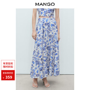 MANGO年終折扣女裝半身裙2026春裝新款A字印花中腰百褶半身長(cháng)裙 本白色 M