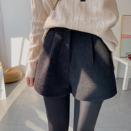 大碼短褲女冬季大碼燈芯絨短褲女秋冬款高腰顯瘦a字休閑闊腿褲胖 黑色 后松緊腰 M 【建議80-100斤b