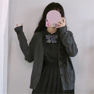 UKUHPK新款日系jk制服女學(xué)院風(fēng)套裝針織外套森女百褶裙美拉德學(xué)生春秋款 壓褶黑色長(cháng)袖+深灰開(kāi)衫毛衣+曬海領(lǐng)結 XS