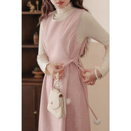 書(shū)與茶森女甜美背心連衣裙秋冬粉色毛呢A型裙小個(gè)子女裝高領(lǐng)長(cháng)袖連身裙 粉色毛球背心裙 單件不含打底衫 S