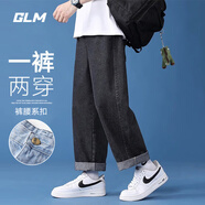 GLM牛仔褲男秋冬款潮流百搭直筒顯瘦顯高美式寬松闊腿長(cháng)褲子黑色L