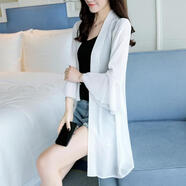 搭配吊帶裙的雪紡披肩雪紡防曬衫外披上衣夏天薄款短款開(kāi)衫小坎肩 白色中長(cháng)款 M （80-110斤