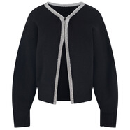 2025秋冬新款針織開(kāi)衫泡泡袖女裝V領(lǐng)毛衣時(shí)髦鑲鉆氣質(zhì)百搭上衣 海灘開(kāi)衫黑色 S