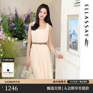 歌力思（ELLASSAY）【博主同款】25夏新款氣質(zhì)U領(lǐng)收腰高腰顯瘦腰帶無(wú)袖連衣裙女Y057 珍珠白 XS
