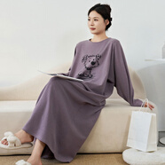 莫代爾胖mm女士大碼睡裙秋冬長(cháng)款圓領(lǐng)德絨孕婦進(jìn)產(chǎn)房待產(chǎn)睡衣長(cháng)裙200斤 韓國紫（加長(cháng)版 3XL 150-200斤