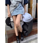 韓國專(zhuān)柜2026春季博主復古辣妹高腰做舊側口袋包臀牛仔短裙女 藍色025（韓國專(zhuān)柜同款） S （-100斤）