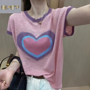 夏典素訂女王（SE.PSTP）夏季胖妹妹寬松遮肉薄款竹節棉女士t恤短袖休閑百搭氣質(zhì)小衫上衣 粉色竹節棉t恤 M 建議80-100斤